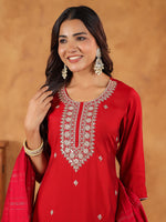 Thumbnail for Janasya Dark Chanderi Embroidered Straight Kurta Set