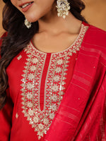 Thumbnail for Janasya Dark Chanderi Embroidered Straight Kurta Set