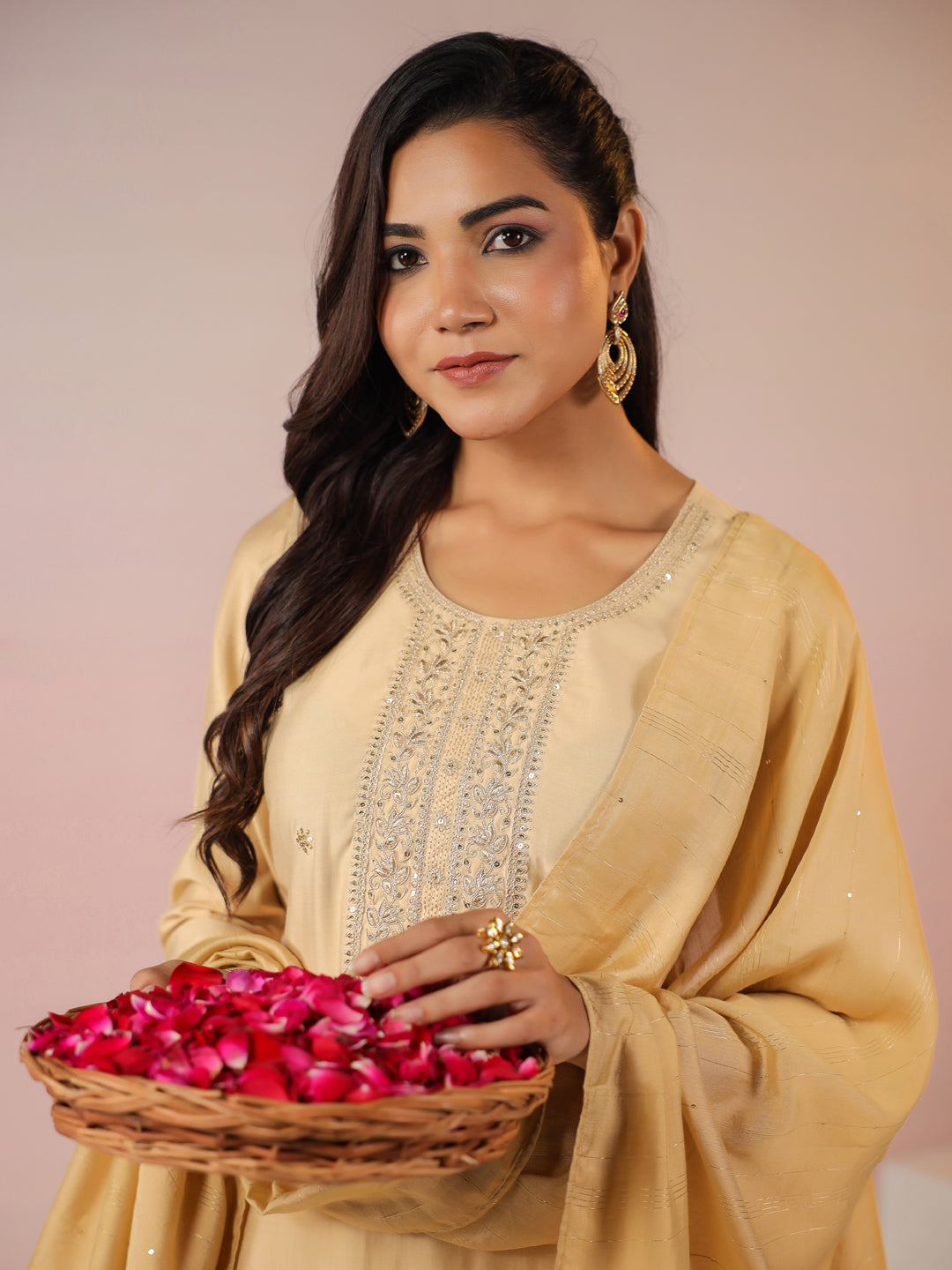 Janasya Light Chanderi Embroidered Straight Kurta Set