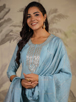 Thumbnail for Janasya Light Chanderi Embroidered Straight Kurta Set