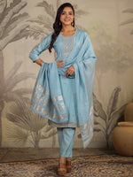 Thumbnail for Janasya Light Chanderi Embroidered Straight Kurta Set