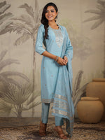 Thumbnail for Janasya Light Chanderi Embroidered Straight Kurta Set