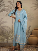 Thumbnail for Janasya Light Chanderi Embroidered Straight Kurta Set