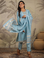Thumbnail for Janasya Light Chanderi Embroidered Straight Kurta Set