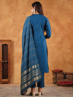 Thumbnail for Janasya Dark Chanderi Embroidered Straight Kurta Set