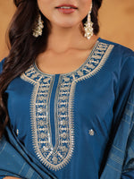 Thumbnail for Janasya Dark Chanderi Embroidered Straight Kurta Set