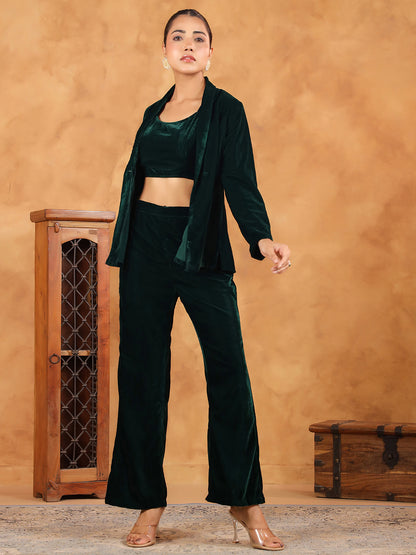 Janasya Green Velvet Solid Top,Bottom & Jacket - Distacart