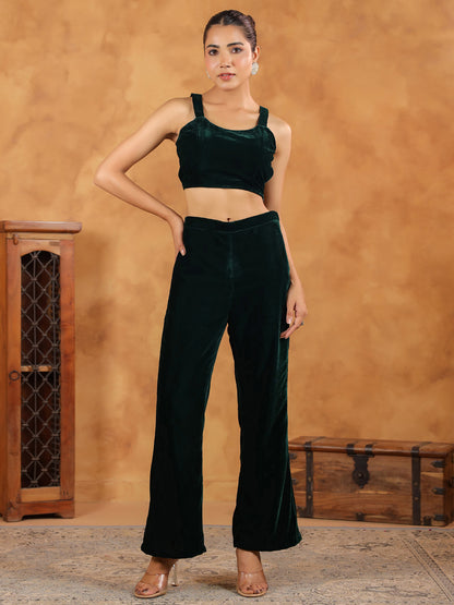 Janasya Green Velvet Solid Top,Bottom & Jacket - Distacart