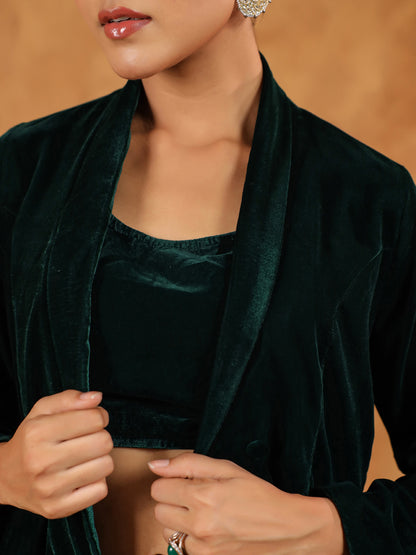 Janasya Green Velvet Solid Top,Bottom & Jacket - Distacart