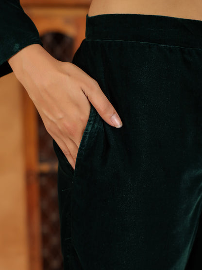 Janasya Green Velvet Solid Top,Bottom & Jacket - Distacart