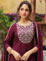 Thumbnail for Janasya Dark Chanderi Yoke Embroidery Straight Kurta Set