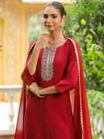 Thumbnail for Janasya Dark Chanderi Embroidered Straight Kurta Set