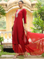 Thumbnail for Janasya Dark Chanderi Embroidered Straight Kurta Set