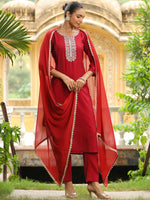 Thumbnail for Janasya Dark Chanderi Embroidered Straight Kurta Set