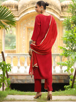 Thumbnail for Janasya Dark Chanderi Embroidered Straight Kurta Set