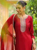 Thumbnail for Janasya Dark Chanderi Embroidered Straight Kurta Set