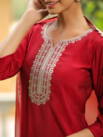 Thumbnail for Janasya Dark Chanderi Embroidered Straight Kurta Set