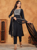 Thumbnail for Janasya Dark Chanderi Embroidered Straight Kurta Set