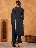 Thumbnail for Janasya Dark Chanderi Embroidered Straight Kurta Set