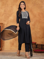 Thumbnail for Janasya Dark Chanderi Embroidered Straight Kurta Set