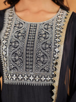 Thumbnail for Janasya Dark Chanderi Embroidered Straight Kurta Set