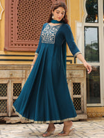Thumbnail for Janasya Dark Rayon Yoke Embroidery Anarkali Kurta Set