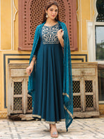 Thumbnail for Janasya Dark Rayon Yoke Embroidery Anarkali Kurta Set