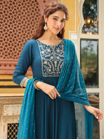 Thumbnail for Janasya Dark Rayon Yoke Embroidery Anarkali Kurta Set