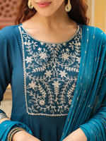 Thumbnail for Janasya Dark Rayon Yoke Embroidery Anarkali Kurta Set