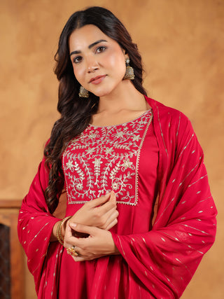 Janasya Pink Rayon Embroidered Kurta,Bottom & Dupatta - Distacart