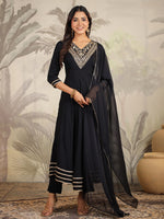 Thumbnail for Janasya Dark Rayon Embroidered Anarkali Kurta Set
