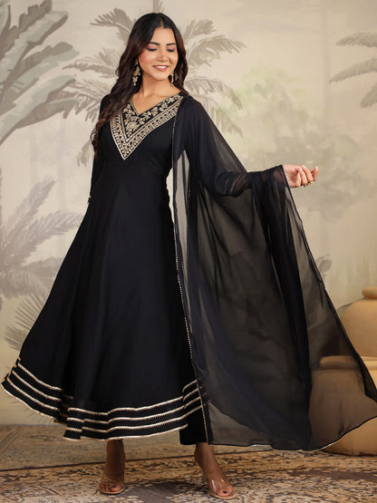 Janasya Dark Rayon Embroidered Anarkali Kurta Set - Distacart