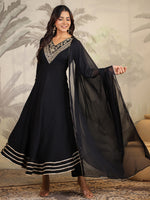 Thumbnail for Janasya Dark Rayon Embroidered Anarkali Kurta Set
