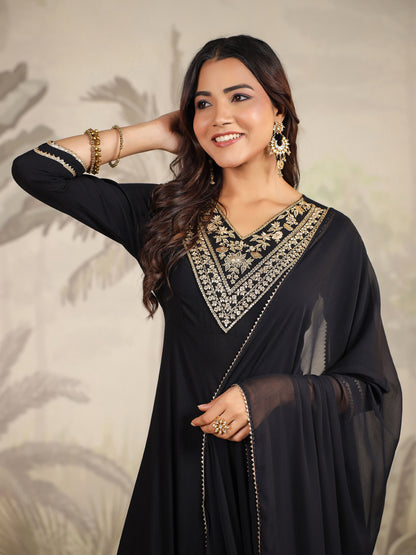 Janasya Dark Rayon Embroidered Anarkali Kurta Set - Distacart