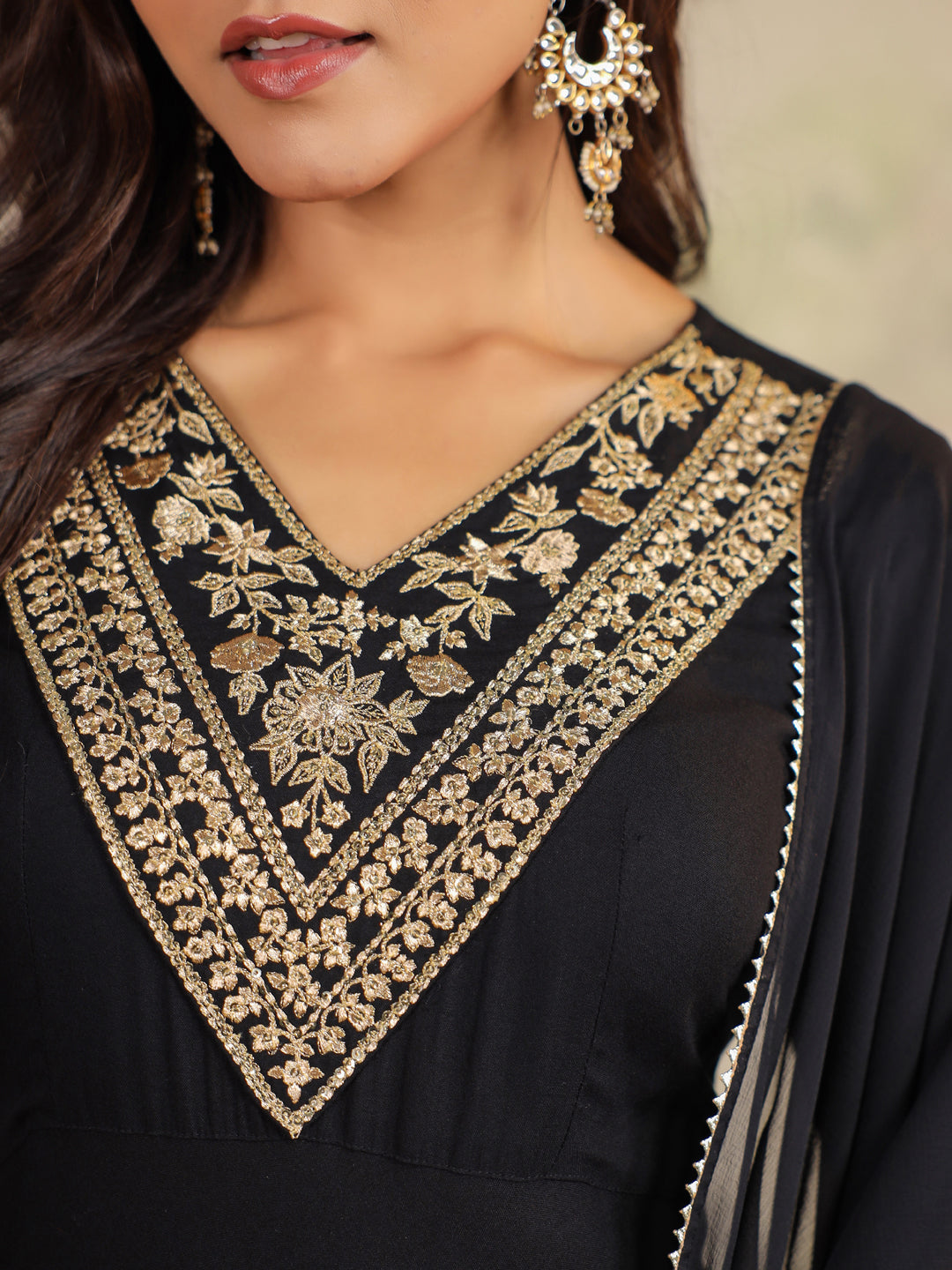 Janasya Dark Rayon Embroidered Anarkali Kurta Set