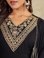 Thumbnail for Janasya Dark Rayon Embroidered Anarkali Kurta Set