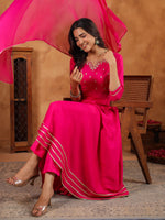 Thumbnail for Janasya Dark Rayon Embroidered Anarkali Kurta Set