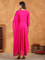 Thumbnail for Janasya Dark Rayon Embroidered Anarkali Kurta Set
