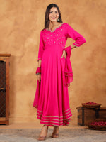 Thumbnail for Janasya Dark Rayon Embroidered Anarkali Kurta Set