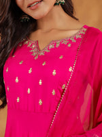 Thumbnail for Janasya Dark Rayon Embroidered Anarkali Kurta Set