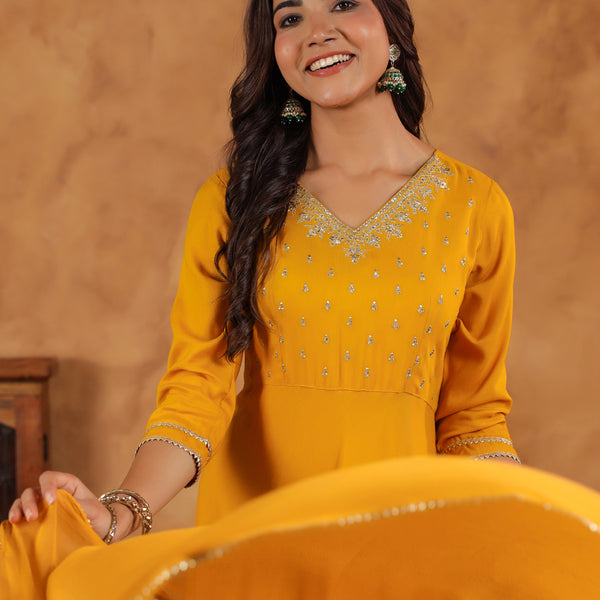 Janasya Bright Rayon Embroidered Anarkali Kurta Set