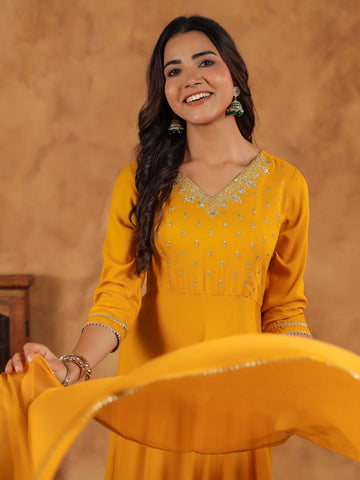 Janasya Bright Rayon Embroidered Anarkali Kurta Set - Distacart