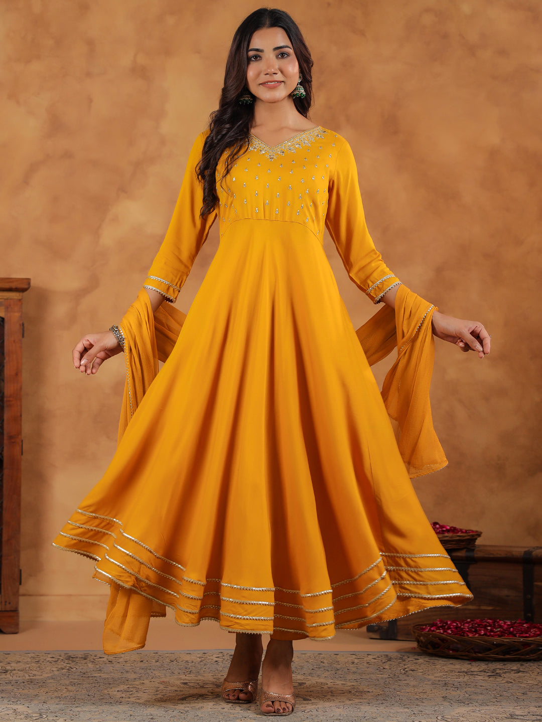 Janasya Bright Rayon Embroidered Anarkali Kurta Set