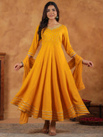 Thumbnail for Janasya Bright Rayon Embroidered Anarkali Kurta Set
