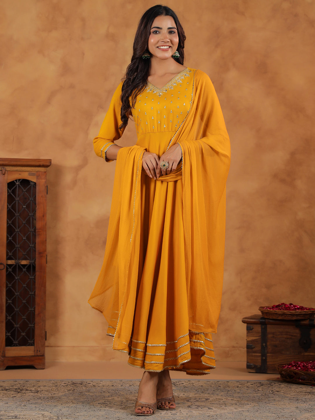 Janasya Bright Rayon Embroidered Anarkali Kurta Set