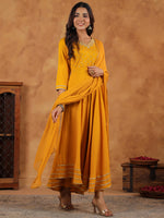 Thumbnail for Janasya Bright Rayon Embroidered Anarkali Kurta Set