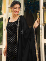 Thumbnail for Janasya Dark Rayon Foil Print Straight Kurta Set