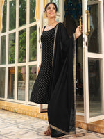 Thumbnail for Janasya Dark Rayon Foil Print Straight Kurta Set