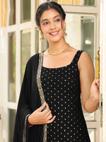 Thumbnail for Janasya Dark Rayon Foil Print Straight Kurta Set