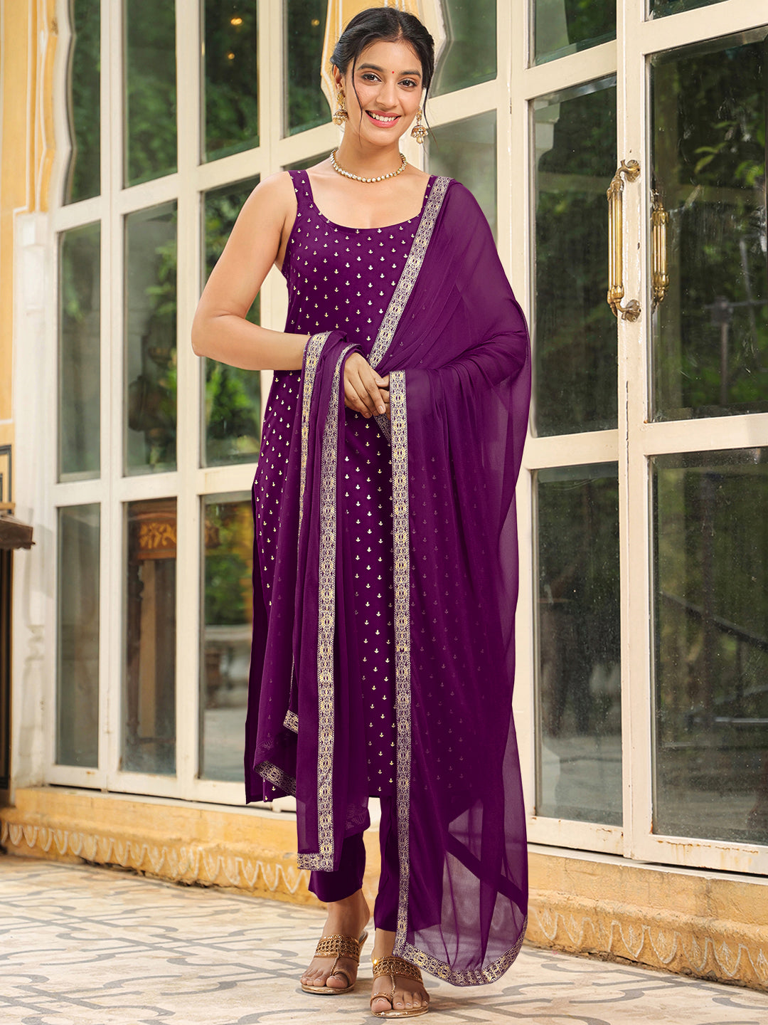 Janasya Dark Rayon Foil Print Straight Kurta Set - Distacart